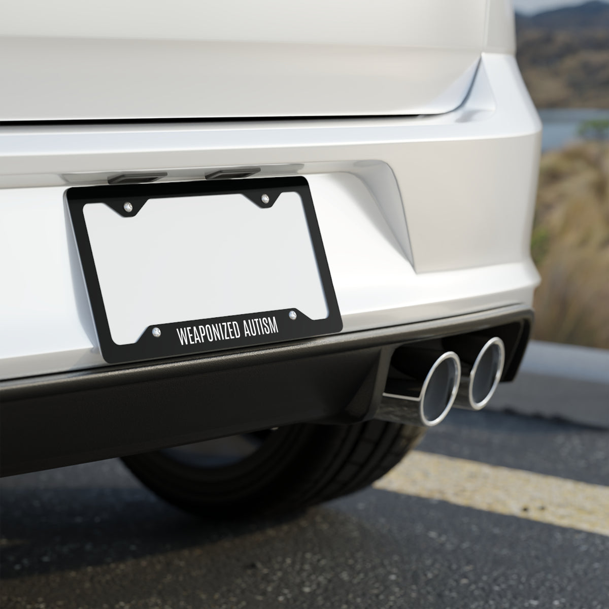 Metal License Plate Frame — "Weaponized Autism" Engraved Stainless Steel Tag Frame