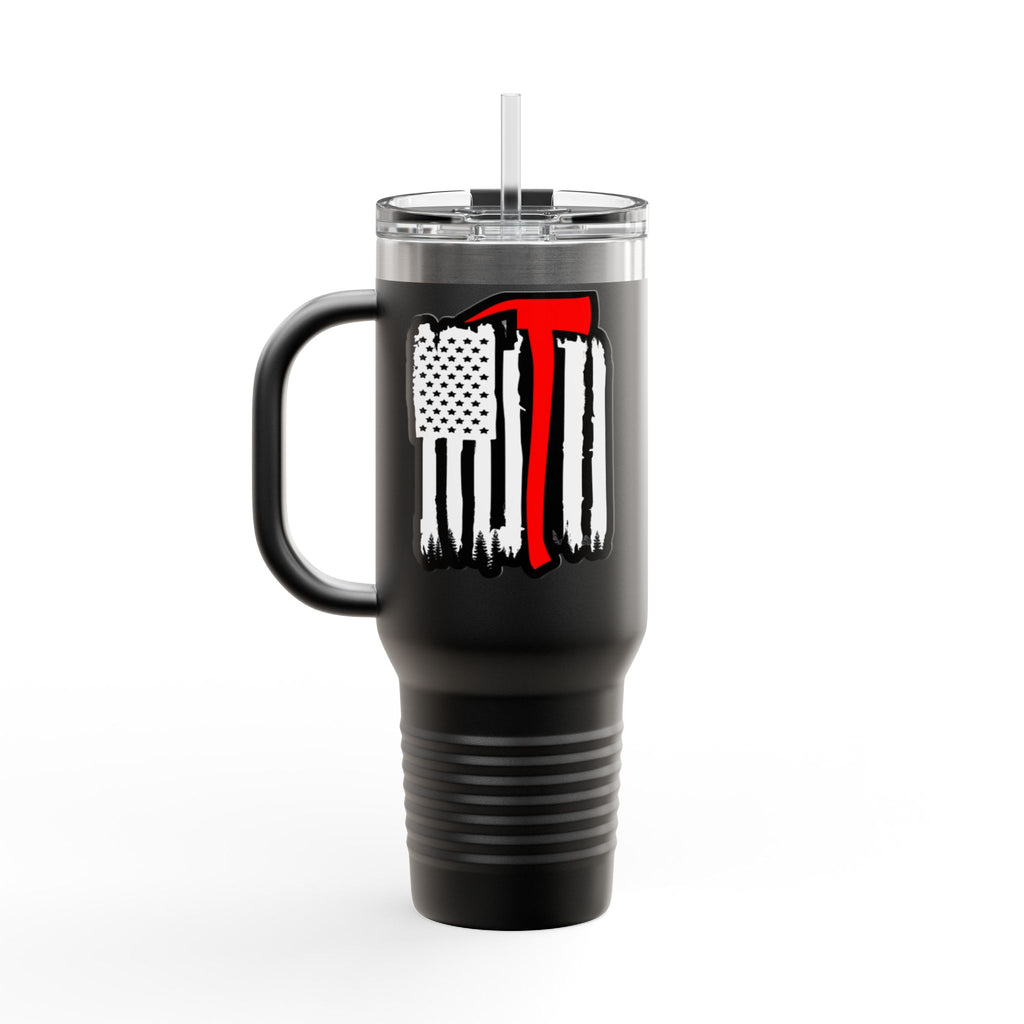 40oz Insulated Travel Mug — Thin Red Line American Flag Design