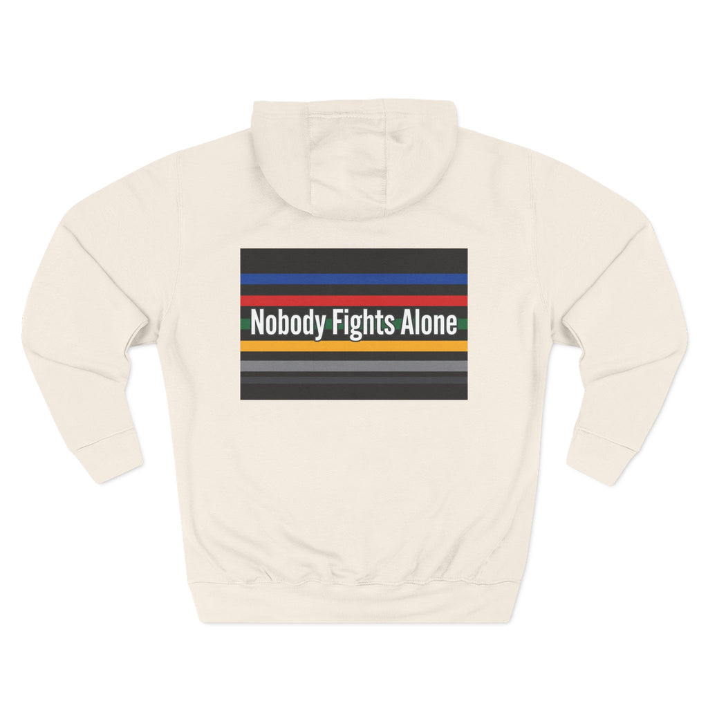 Nobody Fights Alone Hoodie — Cancer Support Rainbow Stripe Fleece
