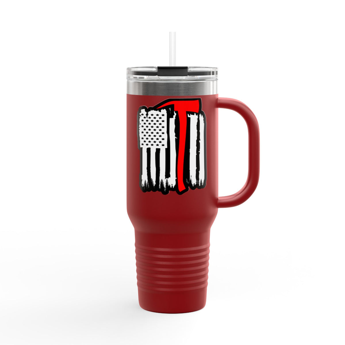 40oz Insulated Travel Mug — Thin Red Line American Flag Design