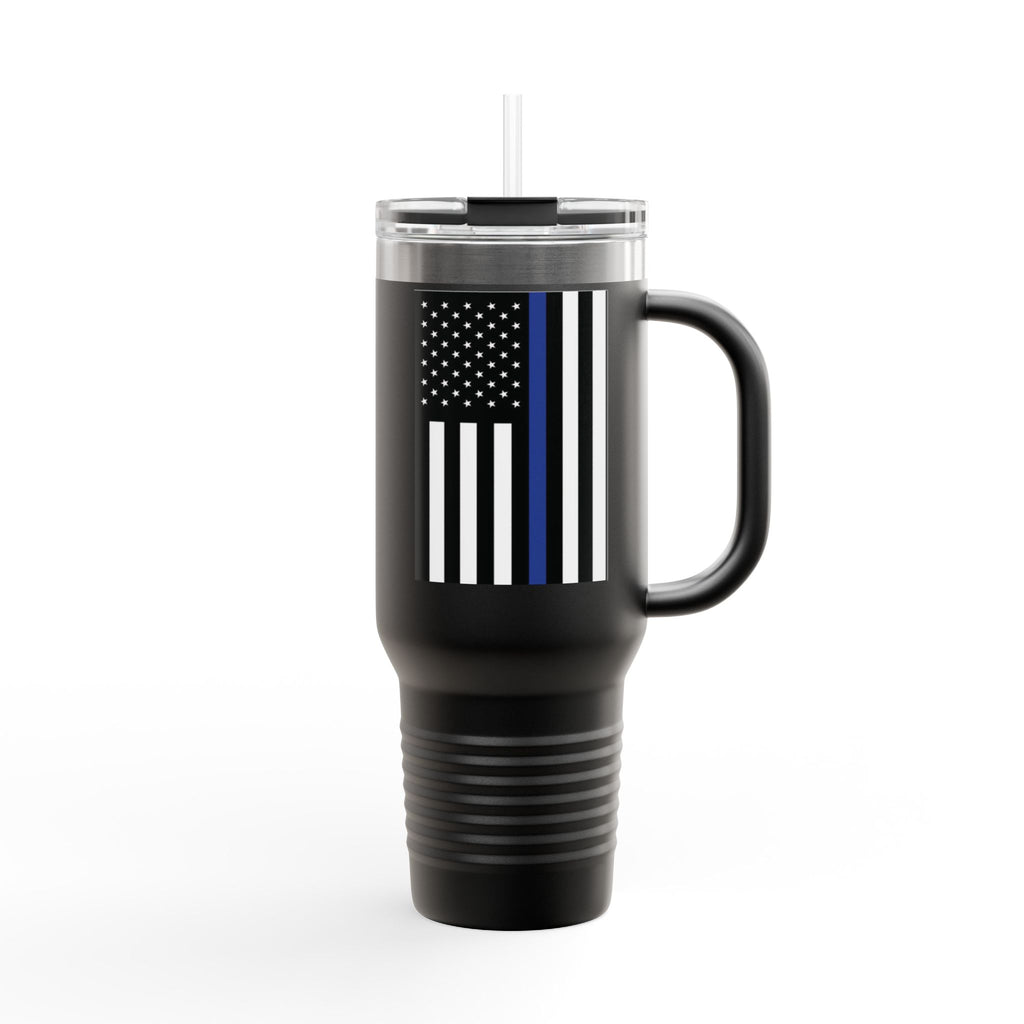 40oz Insulated Travel Mug — Thin Blue Line Flag Tumbler (Law Enforcement Support)