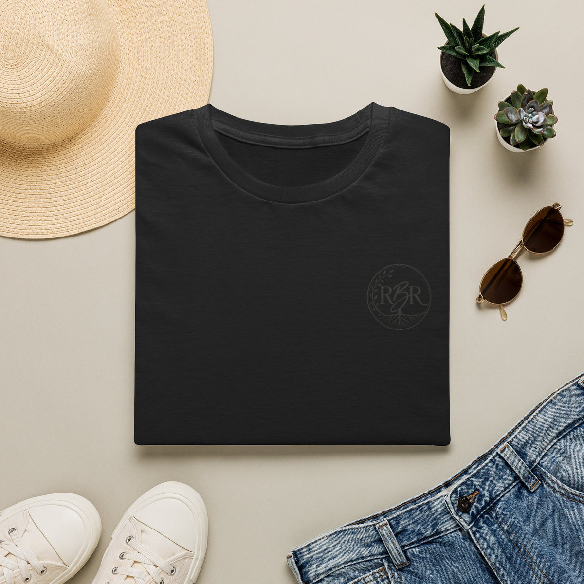 Monogram Circle Tee — Minimal RBR Initials Pocket T-Shirt