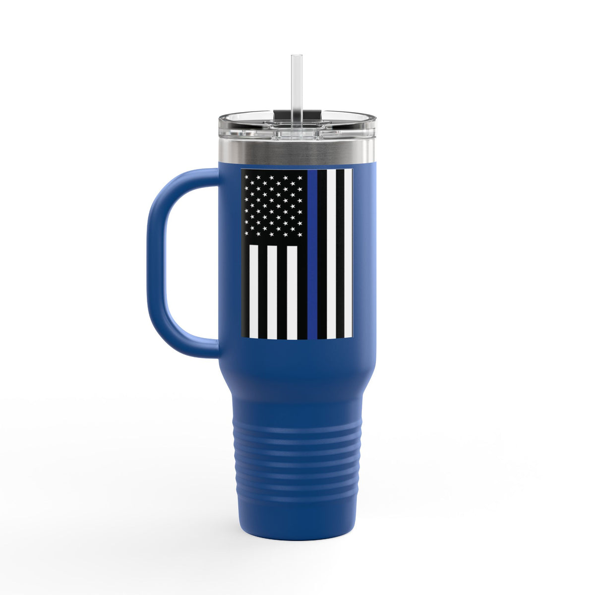 40oz Insulated Travel Mug — Thin Blue Line Flag Tumbler (Law Enforcement Support)