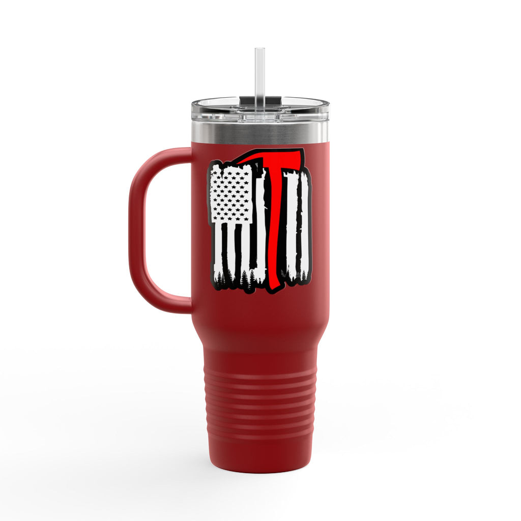 40oz Insulated Travel Mug — Thin Red Line American Flag Design
