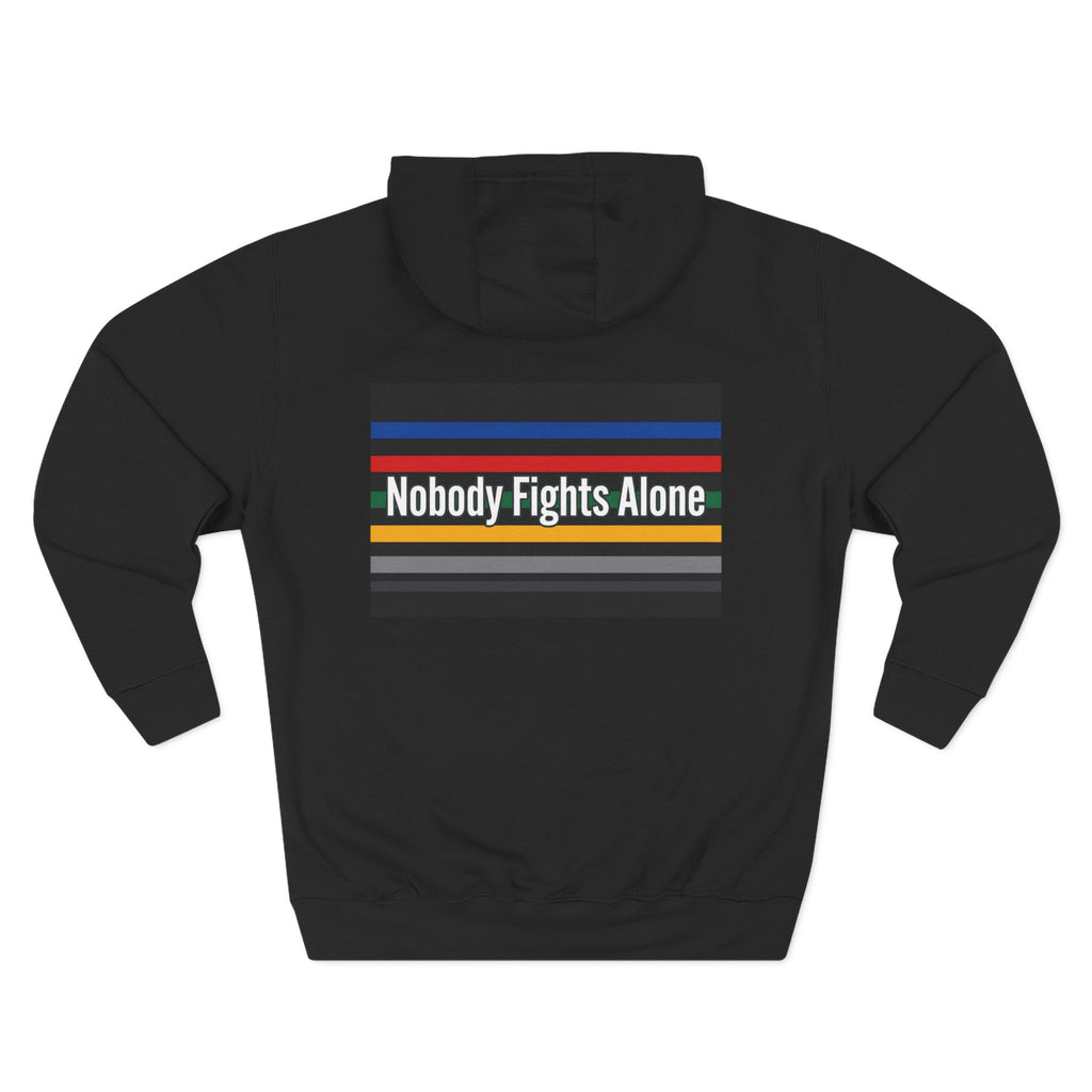 Nobody Fights Alone Hoodie — Cancer Support Rainbow Stripe Fleece
