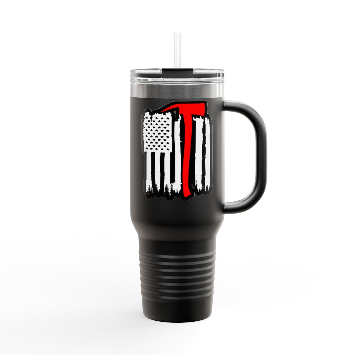 40oz Insulated Travel Mug — Thin Red Line American Flag Design