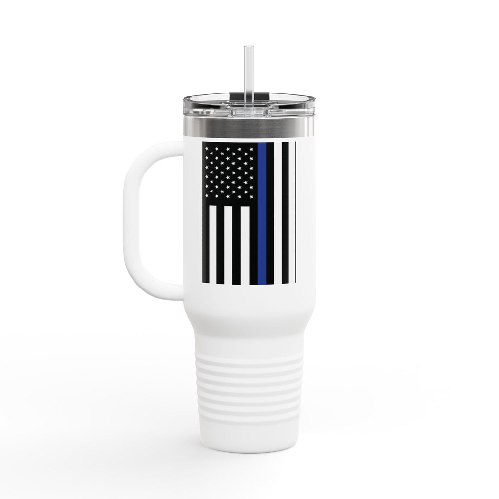 40oz Insulated Travel Mug — Thin Blue Line Flag Tumbler (Law Enforcement Support)