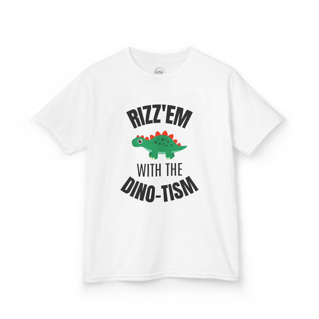 Kids Tee — "Rizz 'Em With the Dino-tism" Cute Dinosaur Graphic Shirt