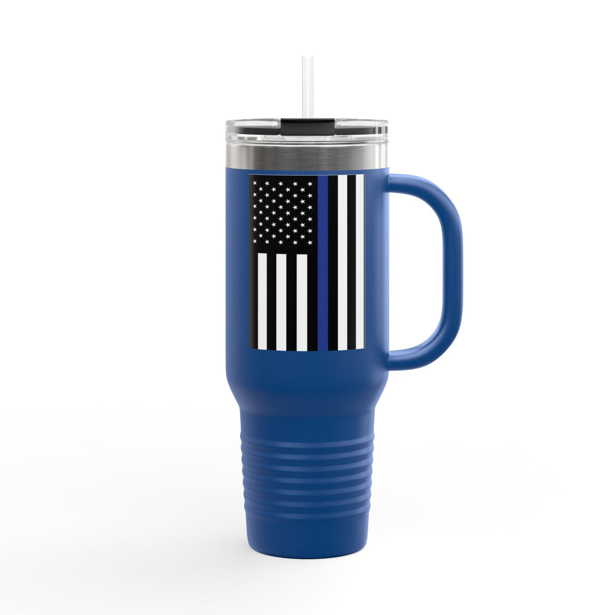 40oz Insulated Travel Mug — Thin Blue Line Flag Tumbler (Law Enforcement Support)