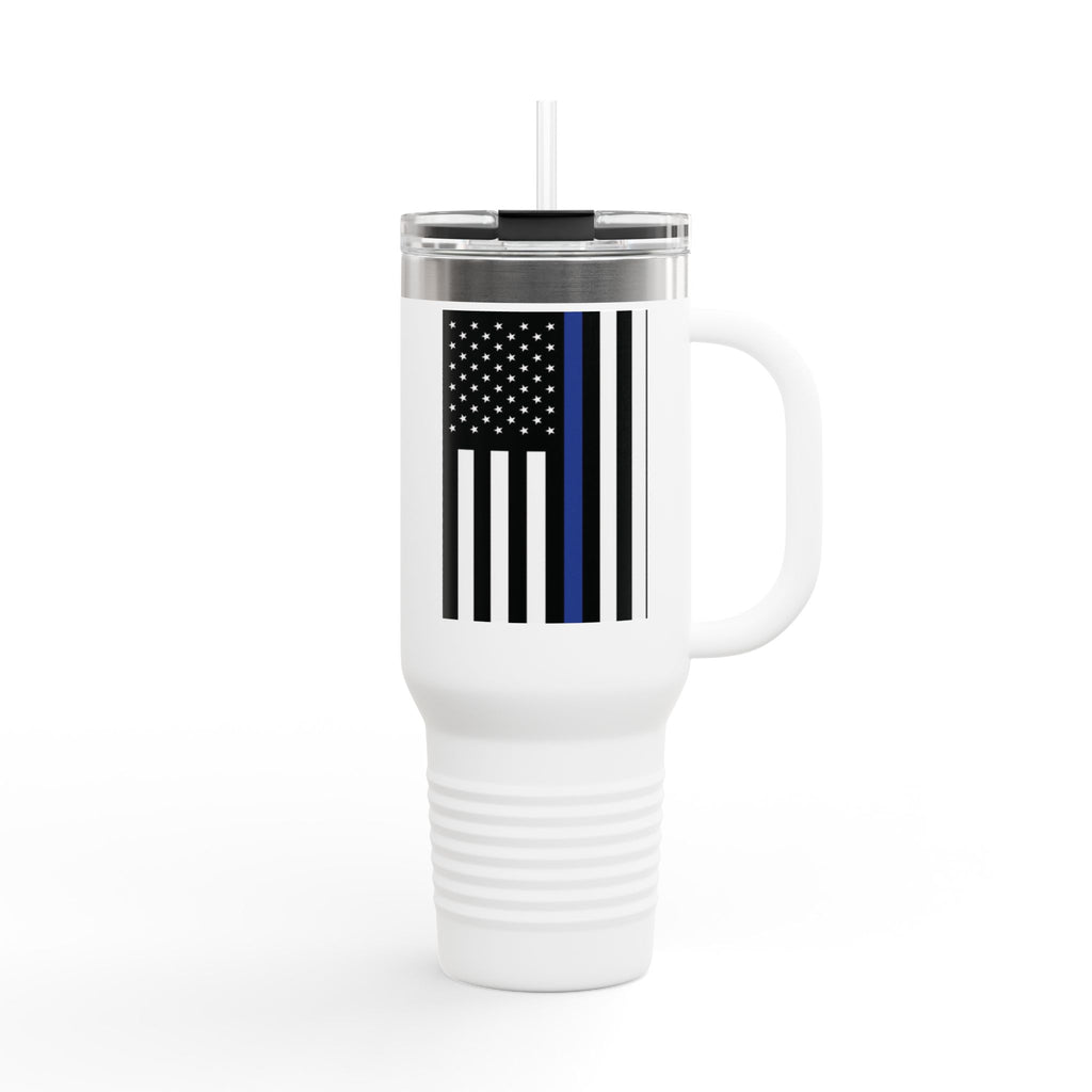 40oz Insulated Travel Mug — Thin Blue Line Flag Tumbler (Law Enforcement Support)