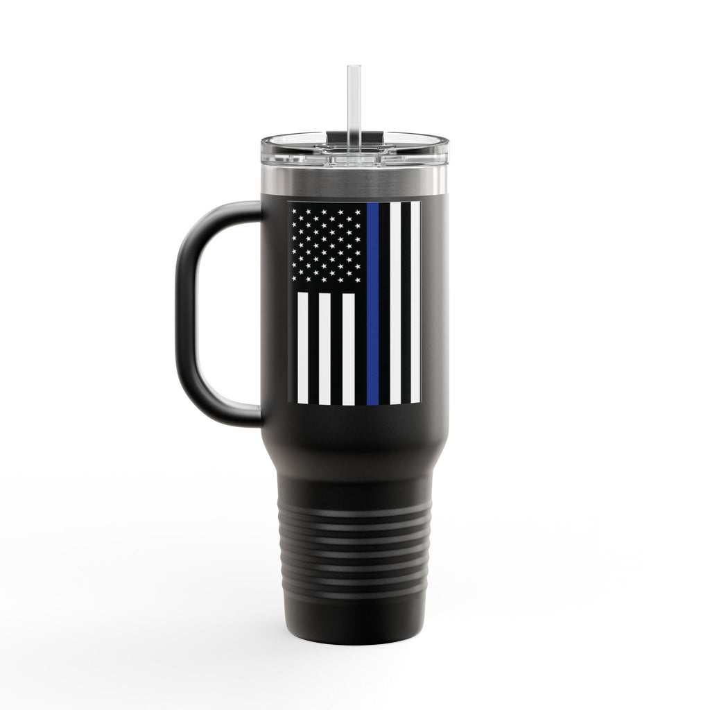 40oz Insulated Travel Mug — Thin Blue Line Flag Tumbler (Law Enforcement Support)
