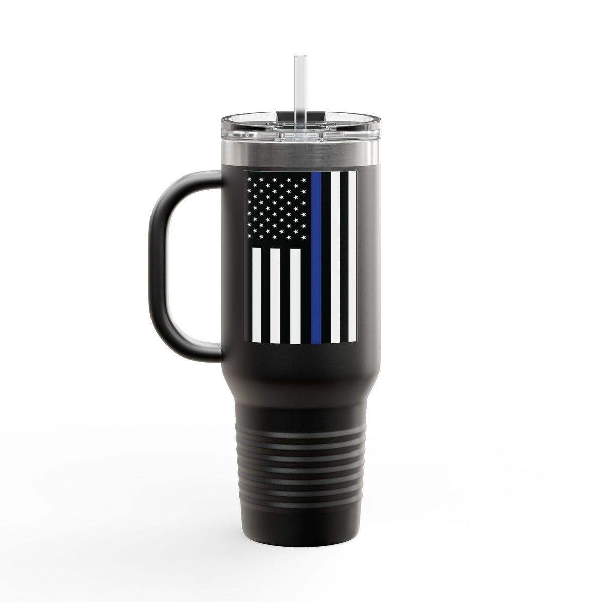40oz Insulated Travel Mug — Thin Blue Line Flag Tumbler (Law Enforcement Support)