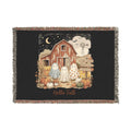 Halloween Ghost Farm Woven Blanket — Cozy Fall Throw with Barn & Pumpkins
