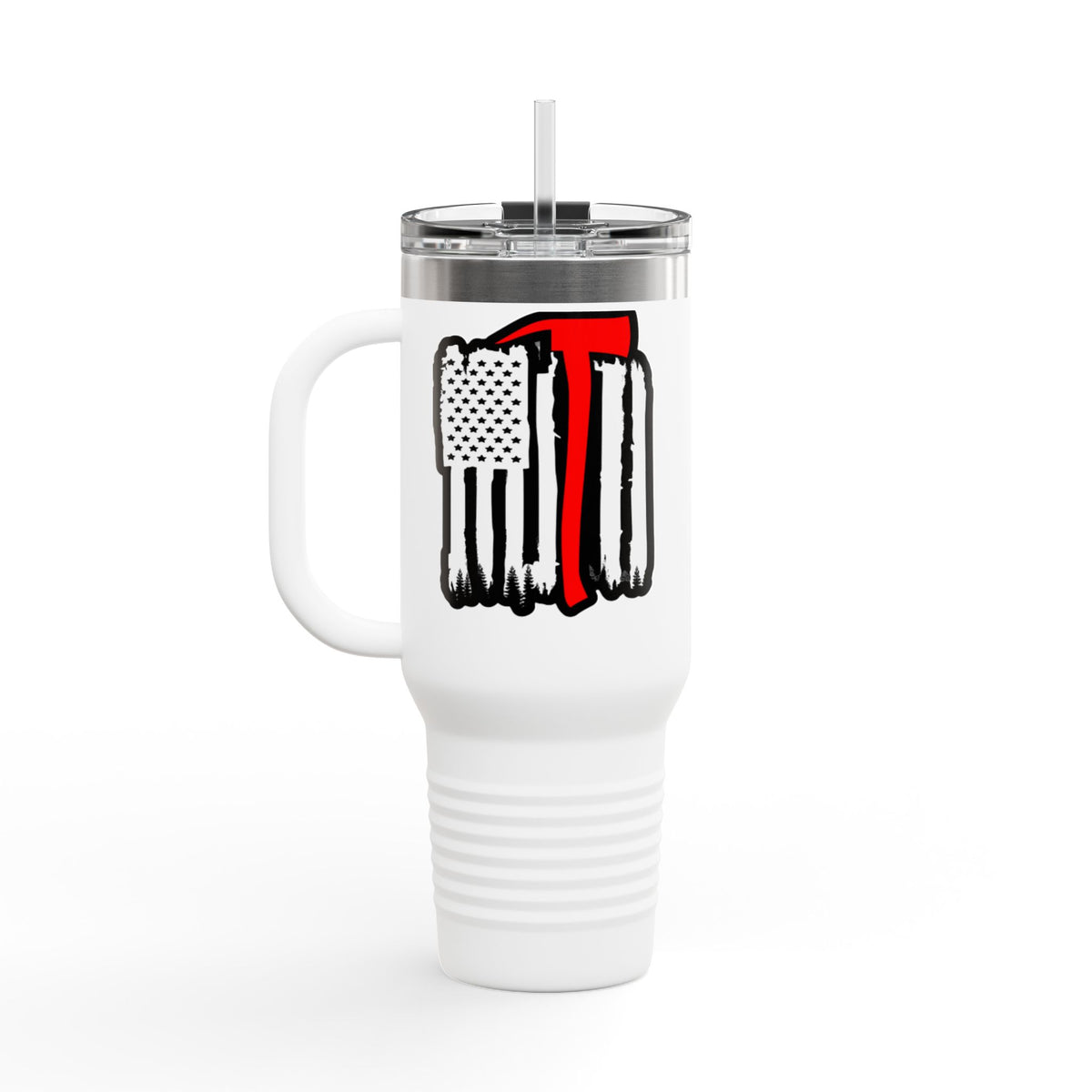 40oz Insulated Travel Mug — Thin Red Line American Flag Design